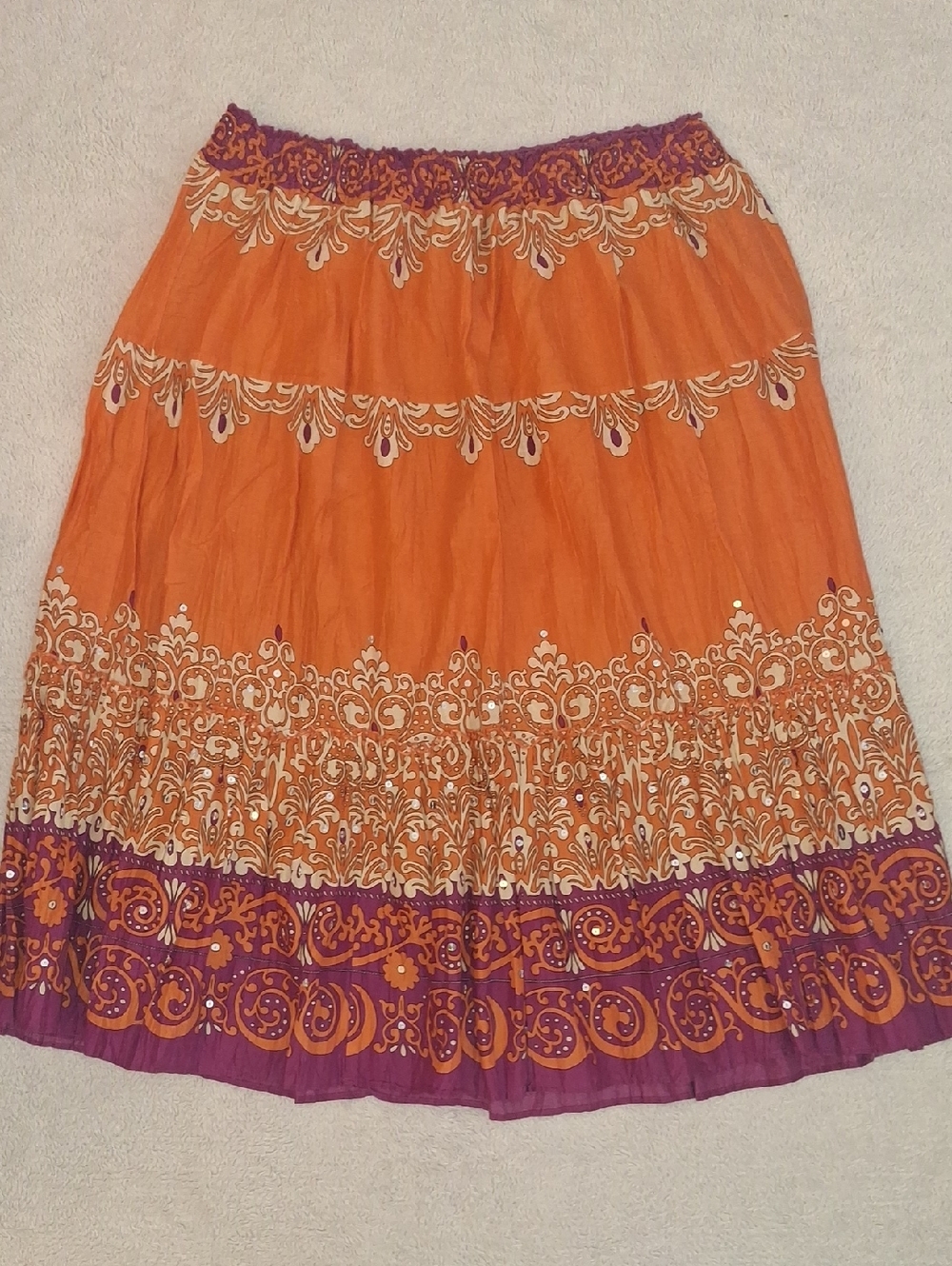 Avenue Orange Tiered Skirt with Purple Trim
